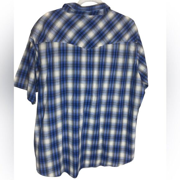Bit & Bridle Blue Short Sleeve Pearl Snap Plaid Casual Western Shirt Mens Sz 2XL - Picture 3 of 4